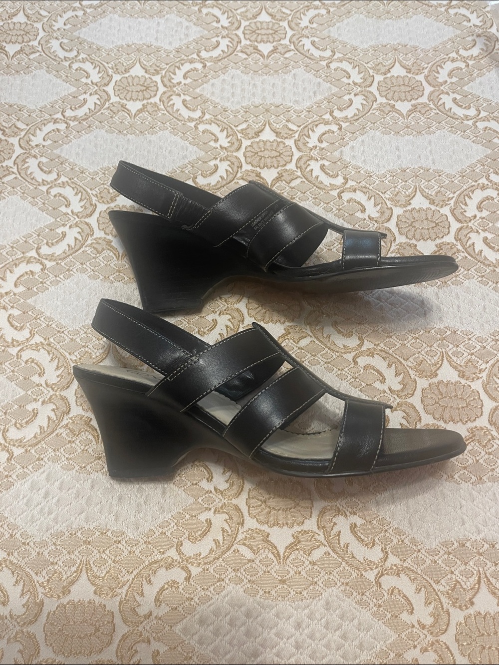 Connie Black Strappy Wedge Sandals with Slingback - Picture 8 of 8